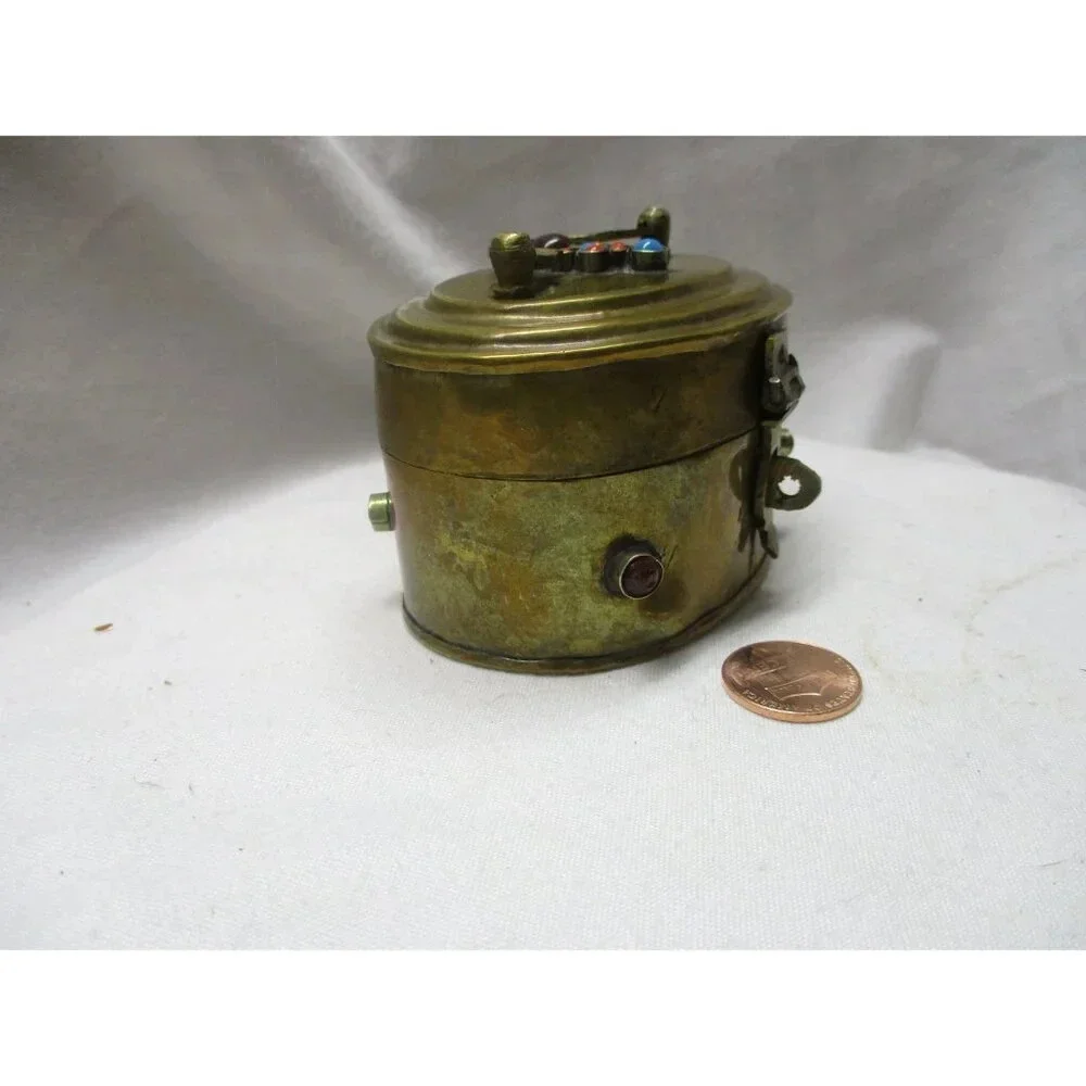 Oval Brass Box with Jewels, India, trinket box, Jewelry‎ box,